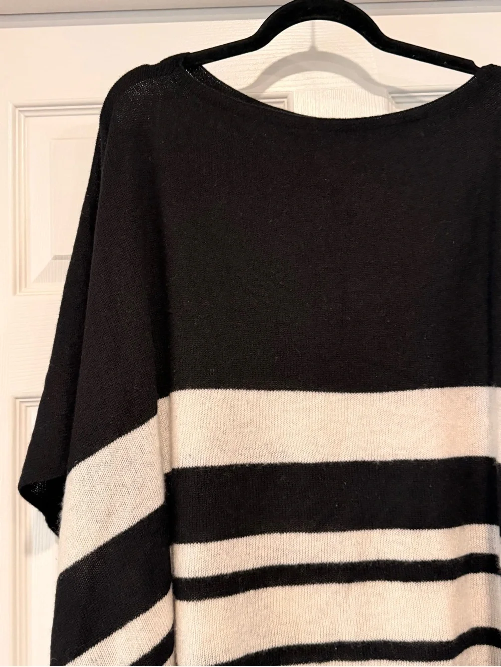 J. Crew Black & White Striped Cashmere & Merino Wool Blend Sweater Poncho #458 - Picture 3 of 13